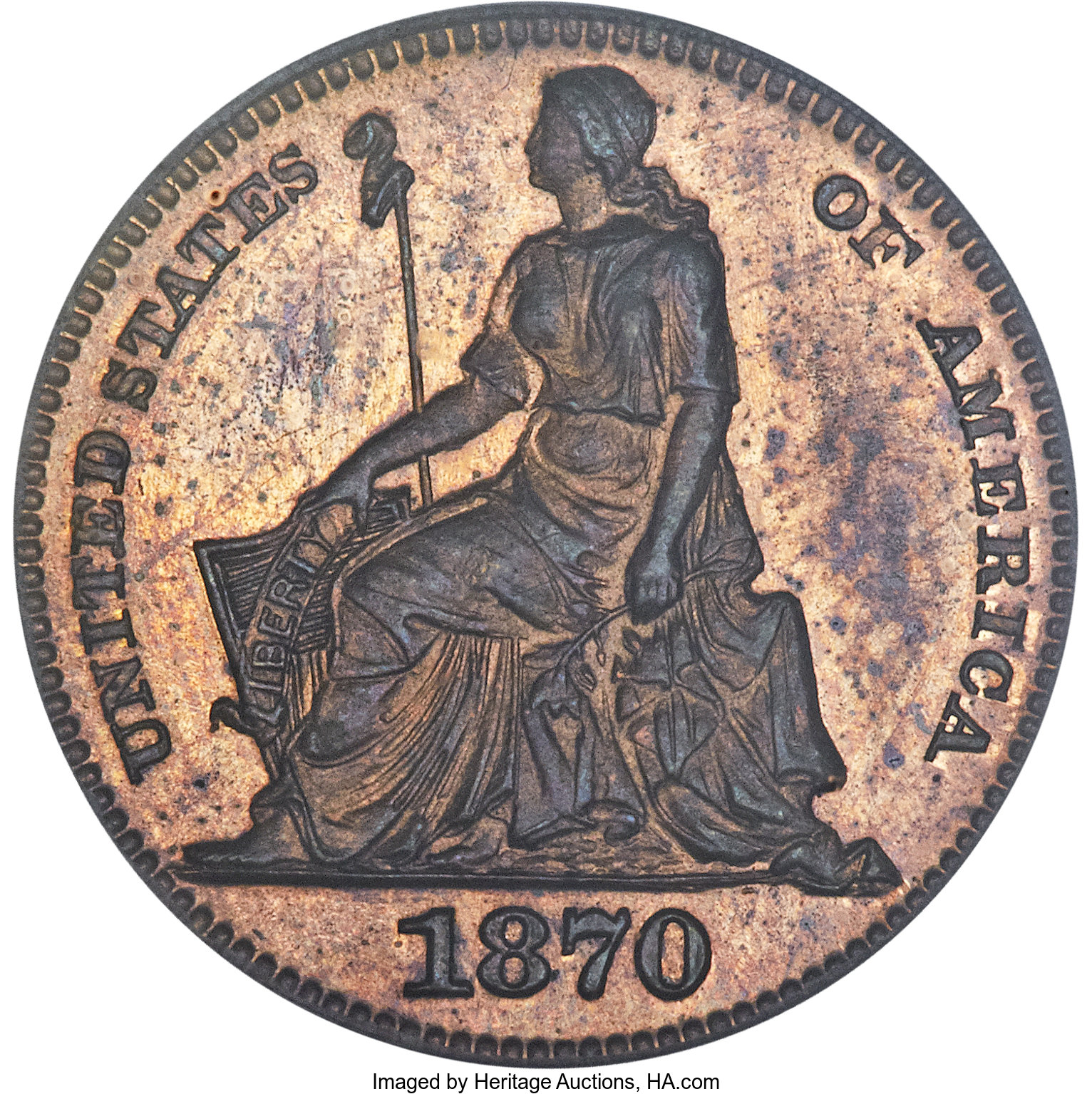 image for: 1870 3CS Three Cent Silver, Judd-799, Pollock-886, R.6-7, PR65 Red and Brown PCGS. CAC....