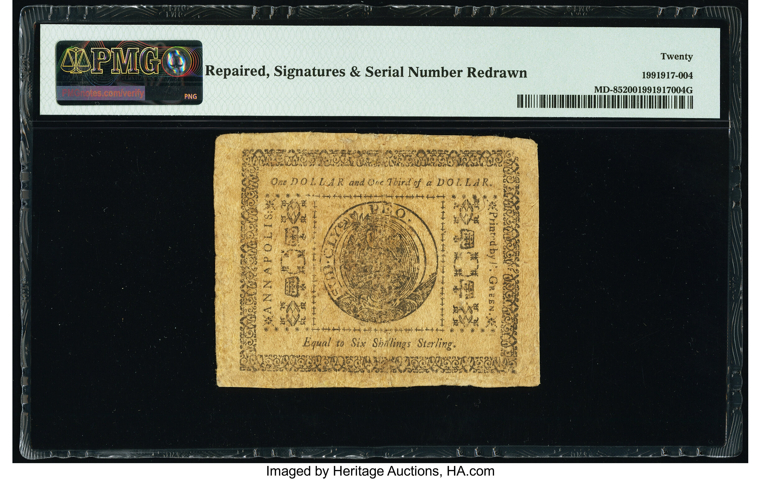 image for: Maryland December 7, 1775 $1 1/3 PMG Very Fine 20....