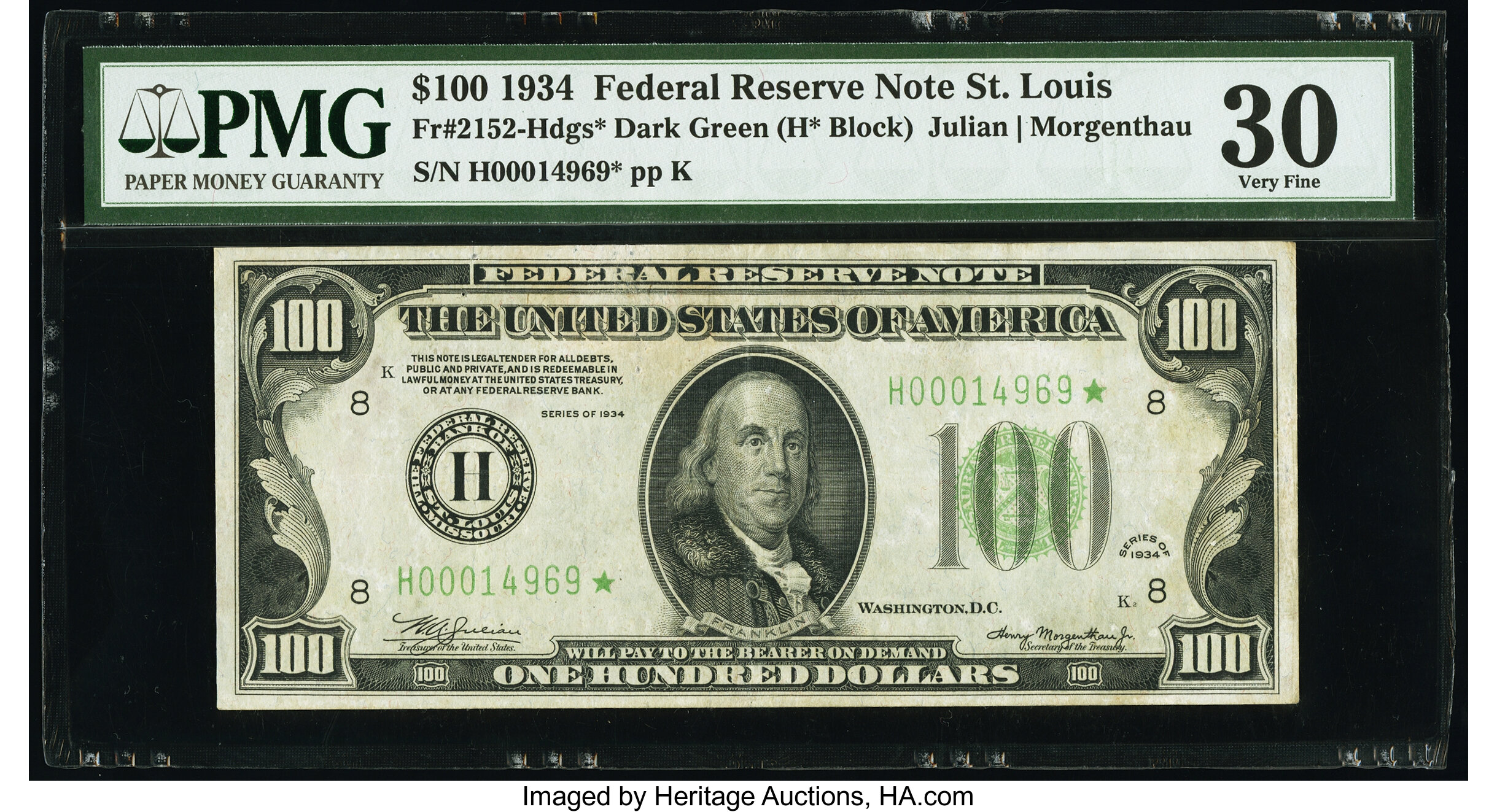 image for: Fr. 2152-H* $100 1934 Federal Reserve Note. PMG Very Fine 30....
