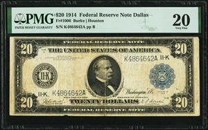 image for: Fr. 1006 $20 1914 Federal Reserve Note PMG Very Fine 20....