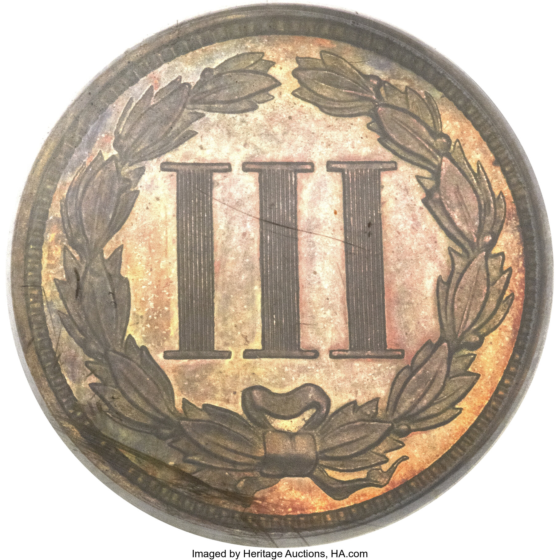 image for: 1865 3C Three Cent Nickel, Judd-413, Pollock-484, R.5, PR66 Brown PCGS....