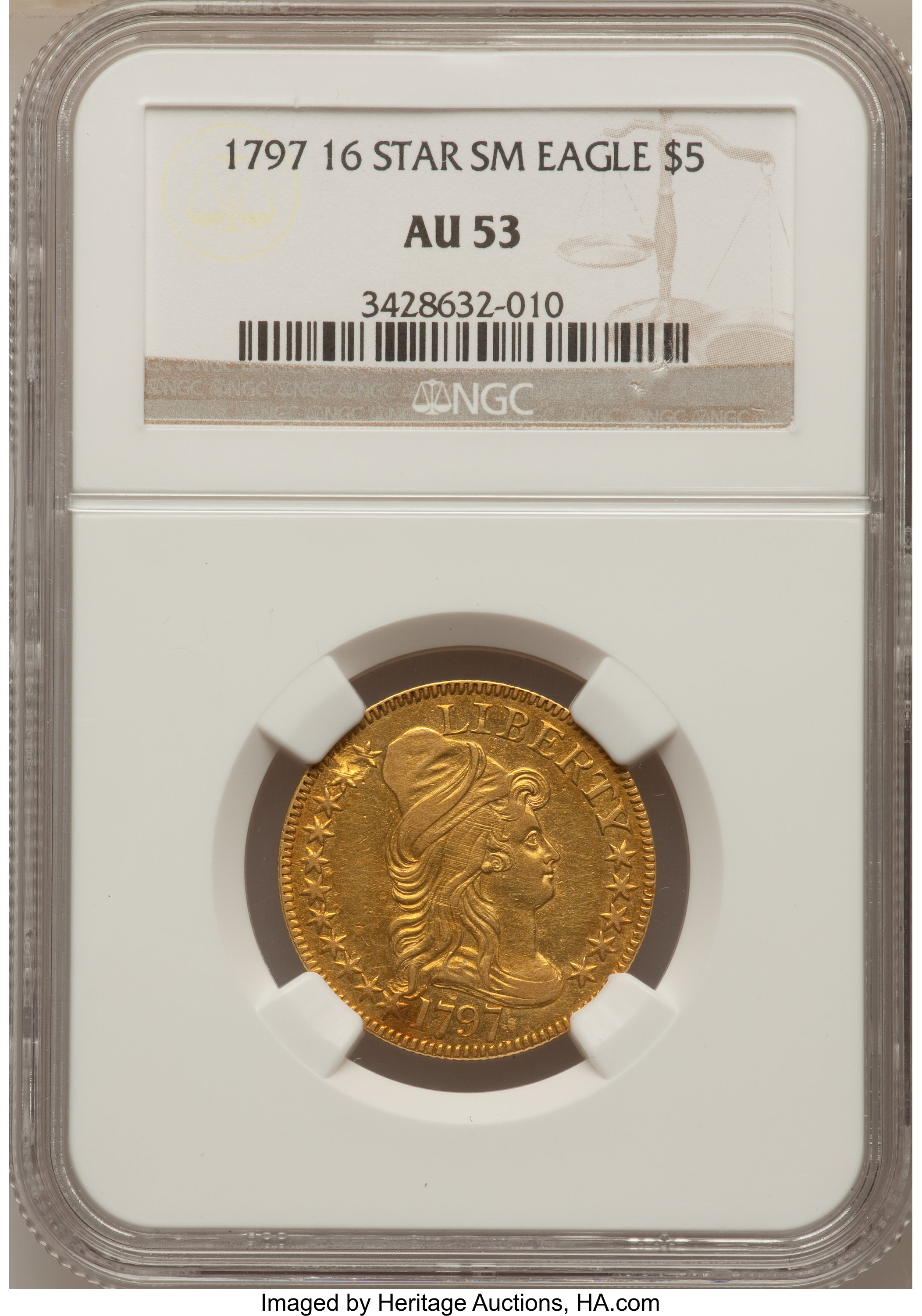 image for: 1797 $5 Small Eagle, 16 Stars AU53 NGC. Breen 12-K, Breen-6420, BD-3, R.6....