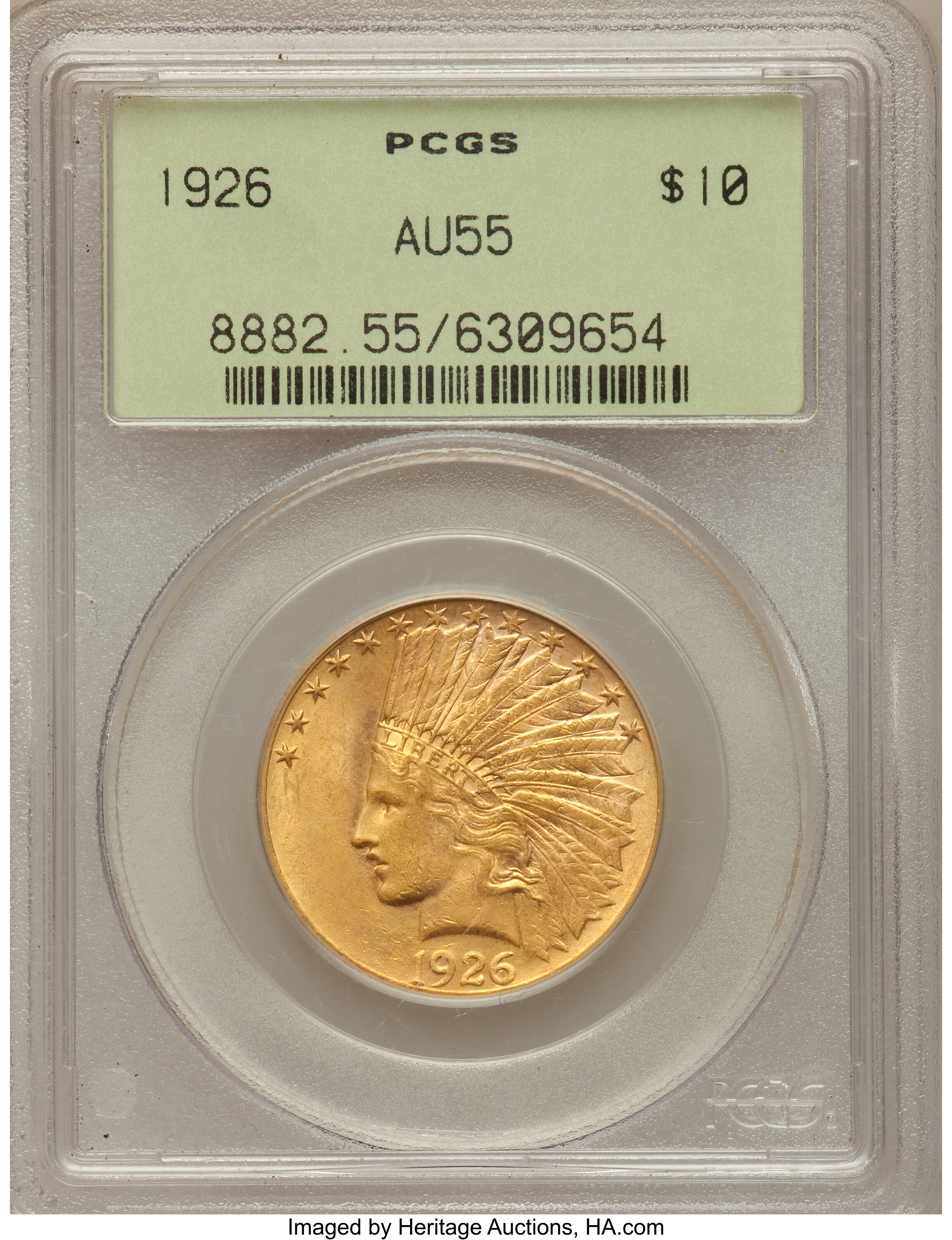 1926 $10 AU55 PCGS. PCGS Population (74/27327). NGC Census: (17/31606). Mintage: 1,014,000. Numismedia Wsl. Price for probl...