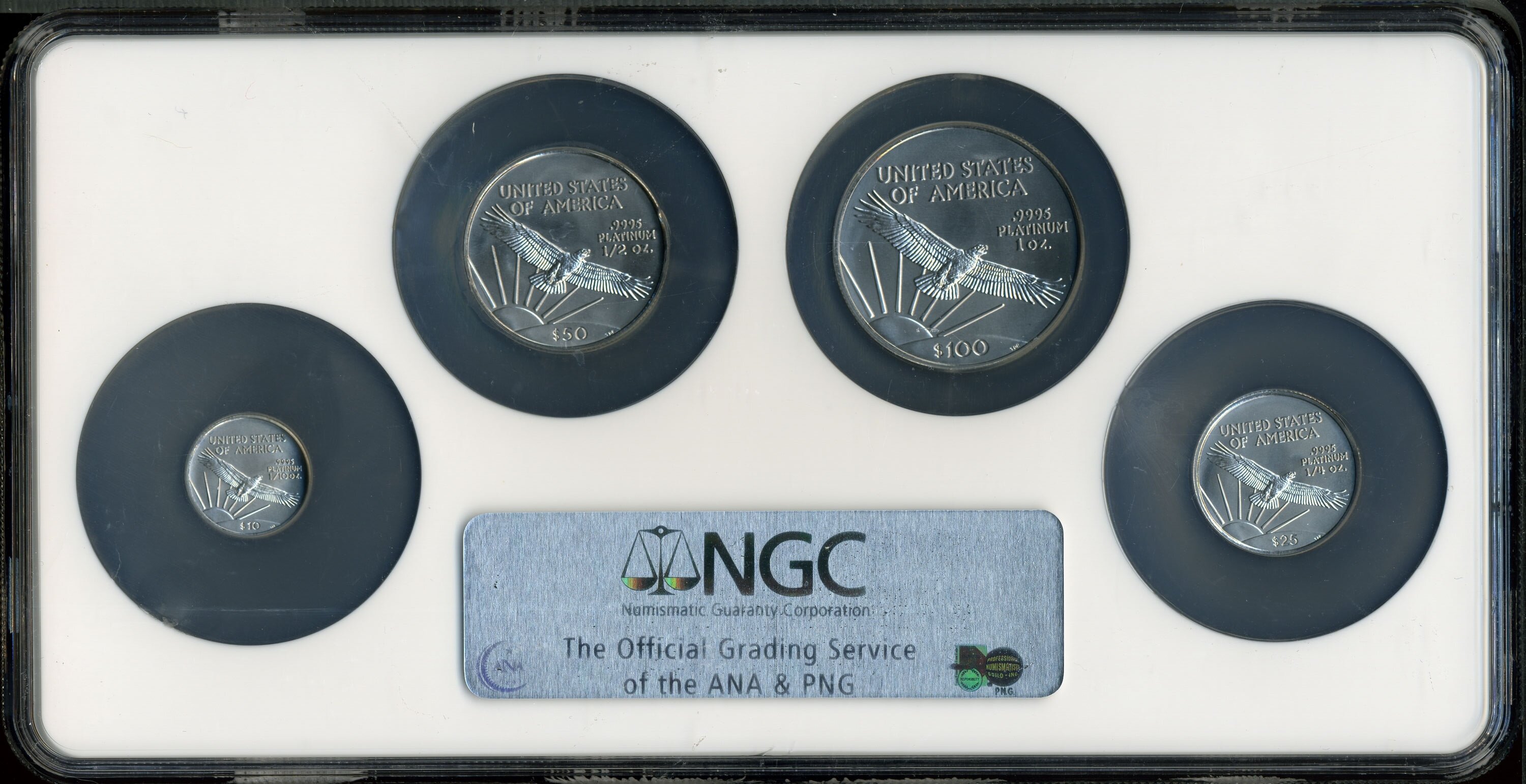 image for: 2007 SET Four Statue Of Liberty Early Releases MS69 NGC. This set includes: 2007 $100 Platinu... (Total: 4 coins)