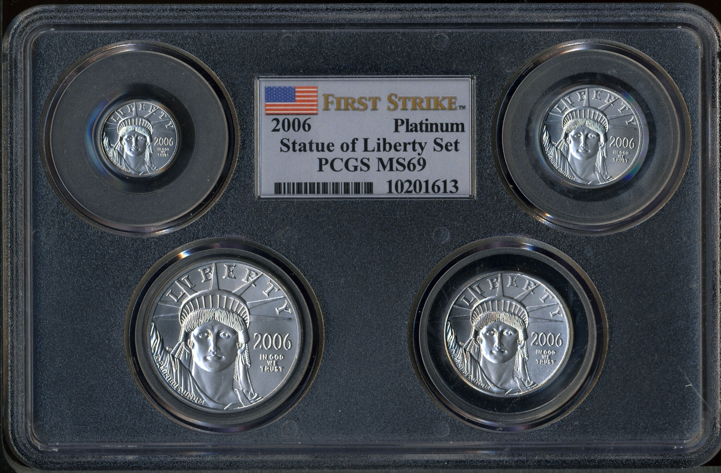 image for: 2006 SET Four Statue Of Liberty First Strike MS69 PCGS. This set includes: 2006 $100 Statue O... (Total: 4 coins)
