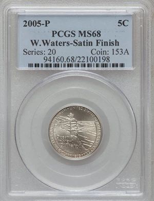 image for: 2005-D 5C WW Satin MS66 PCGS. This set includes: 2005-D 5C WW Satin MS66 SF PCGS, 2005-P 5C WW Satin MS68 PCGS, 2005-P<5C... (Total: 5 coins)