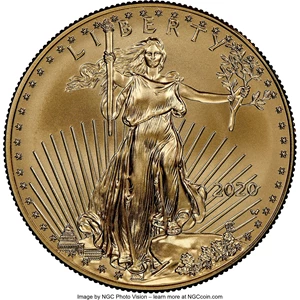 image for: 2020-W G$50 One Ounce Gold Eagle, Burnished, -- Obverse Struck Thru -- MS69 NGC....