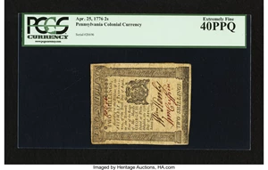 image for: Pennsylvania April 25, 1776 2s PCGS Extremely Fine 40PPQ....