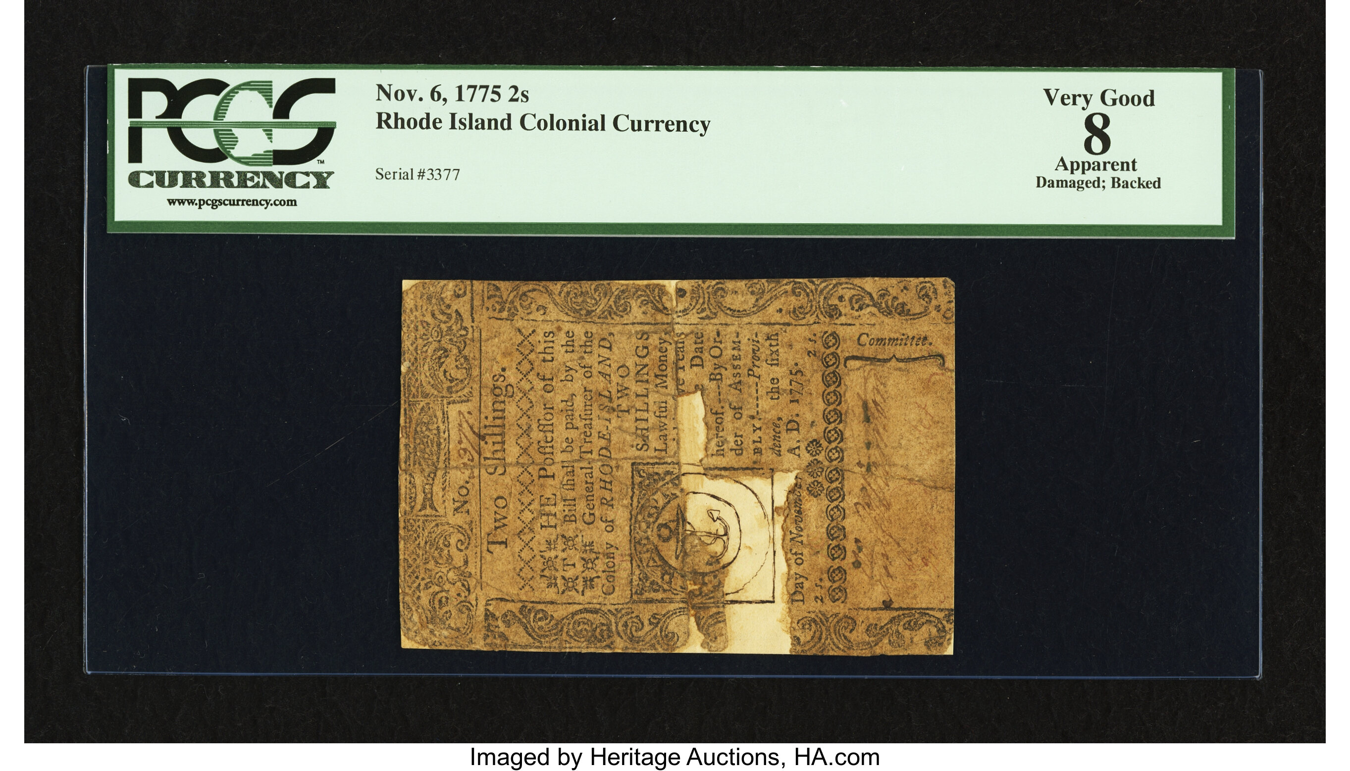 image for: Rhode Island November 6, 1775 2s PCGS Apparent Very Good 08....