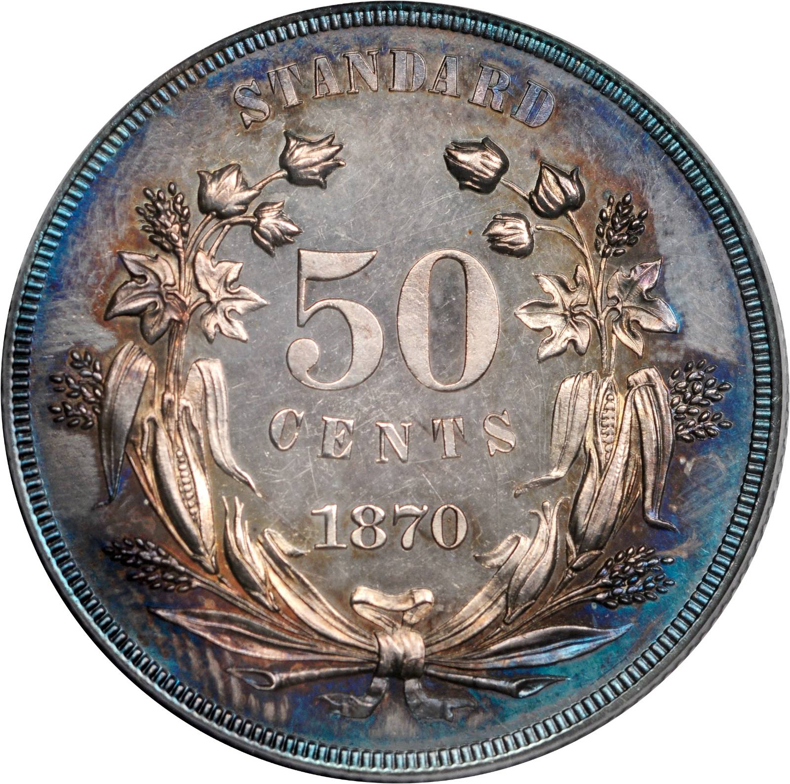 image for: 1870 Pattern Half Dollar. Judd-939, Pollock-1052. Rarity-5. Proof-64 (PCGS).