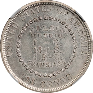 image for: 1878 Pattern Metric Dollar. Judd-1563, Pollock-1754. Rarity-6-. Proof-60 (NGC).