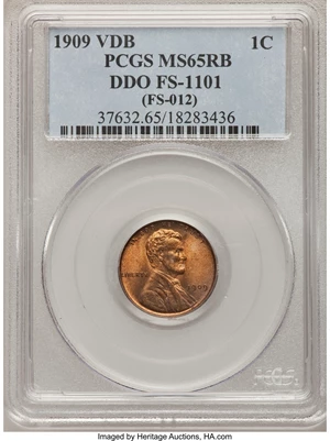 image for: 1909 1C VDB Doubled Die Obverse, DDO-001 MS65 Red and Brown PCGS. FS-1101....