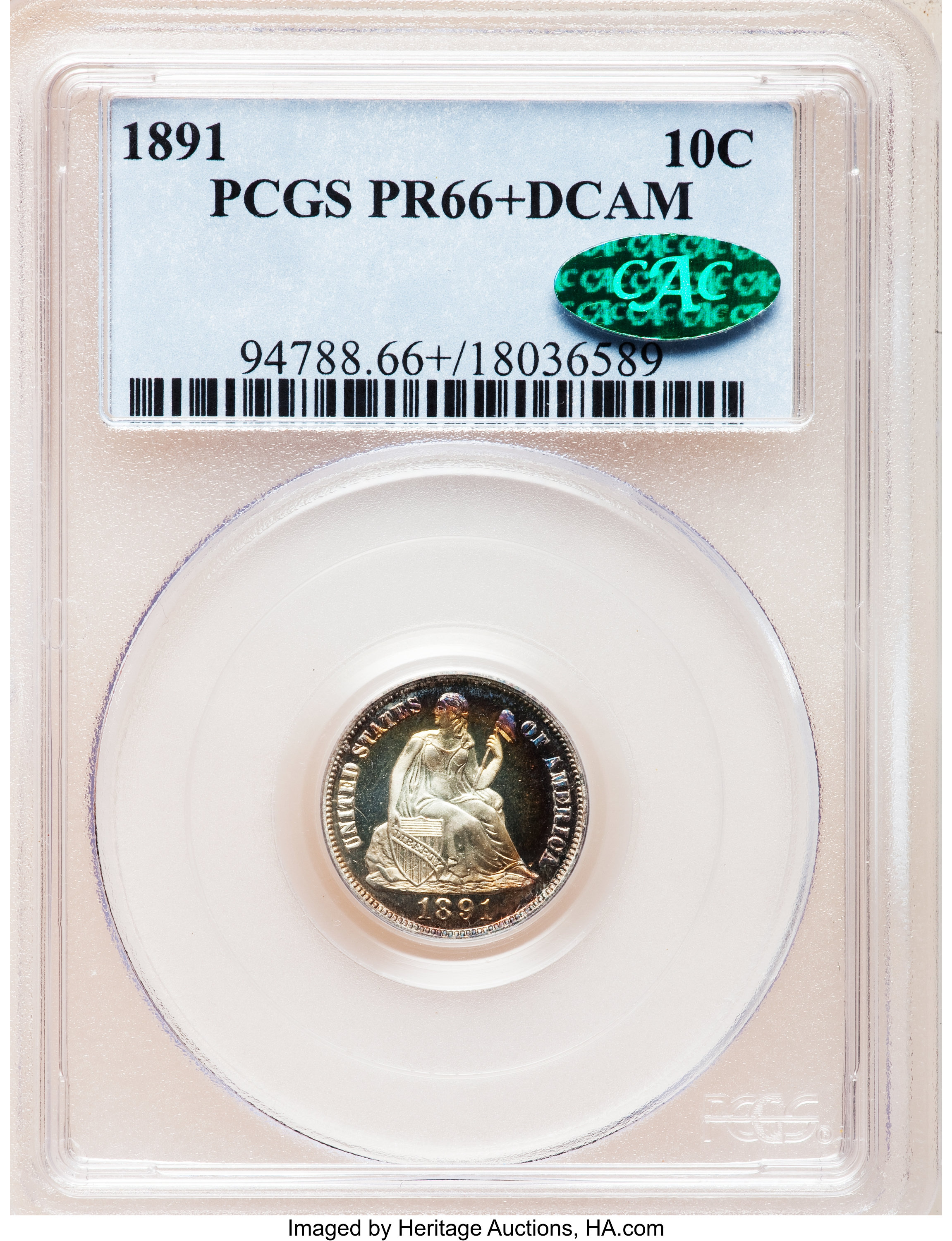image for: 1891 10C PR66+ Deep Cameo PCGS. CAC....