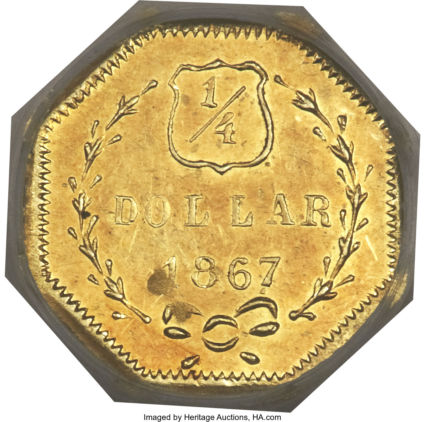 image for: 1867 25C Liberty Octagonal 25 Cents, BG-742, Low R.7, MS63 NGC....