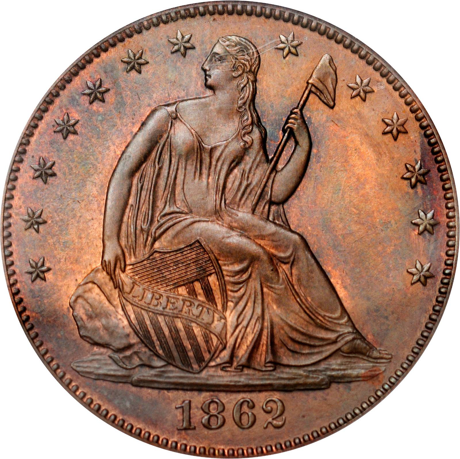 image for: 1862 Pattern Seated Liberty Half Dollar. Judd-296, Pollock-354. Rarity-6+. Proof-64 BN (PCGS).