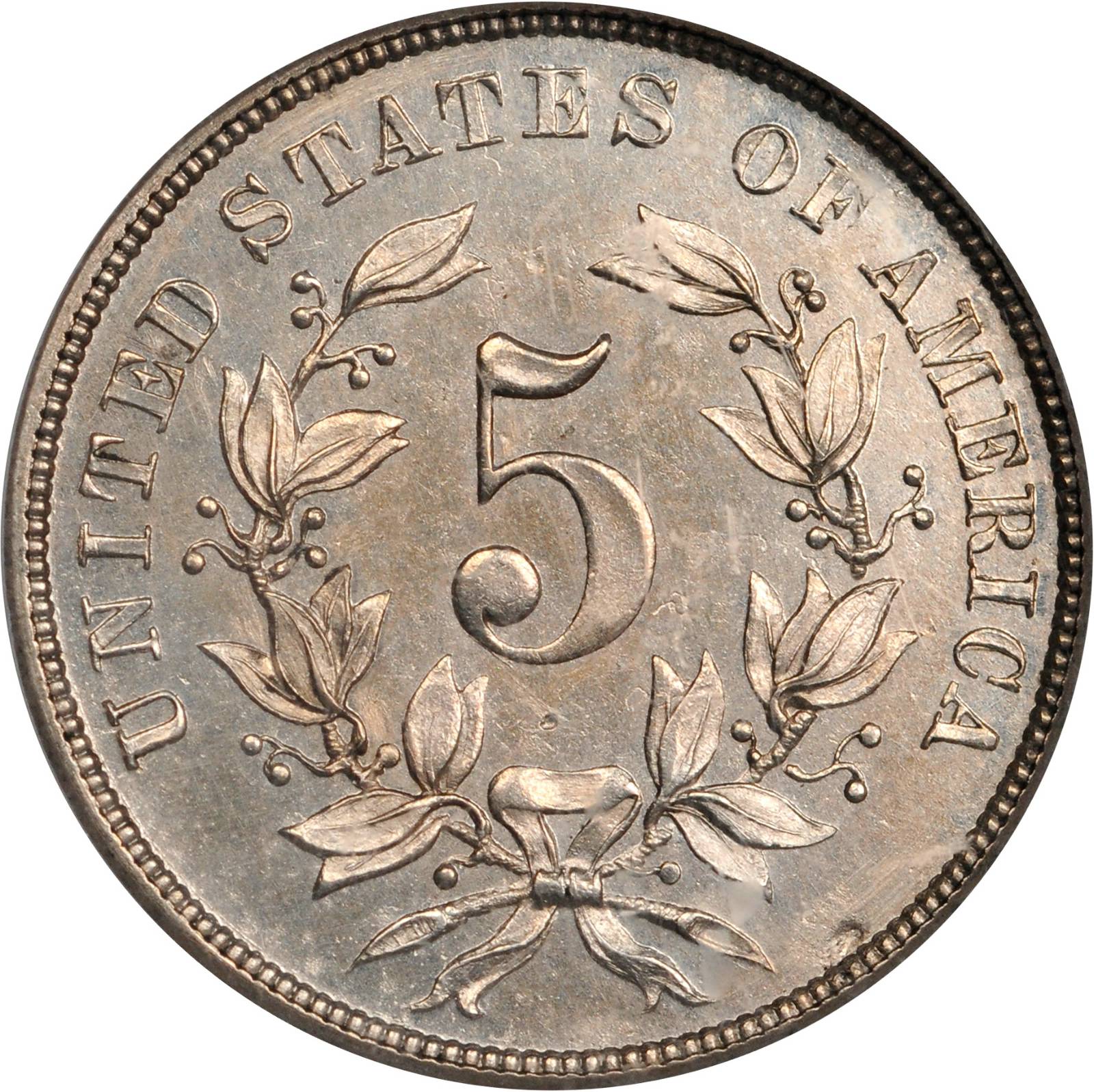 image for: 1866 Pattern Five-Cent Piece. Judd-481, Pollock-571. Rarity-7-. Net Proof--Spot Removed (NCS).