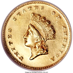 image for: 1855 G$1 PR62 Cameo NGC....