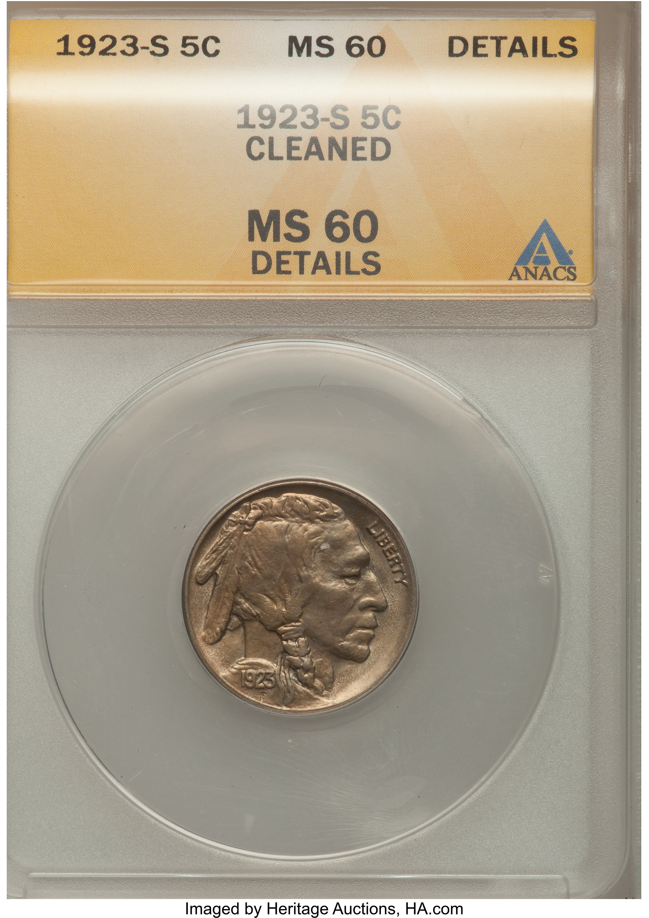 1923-S 5C --Cleaned--ANACS. MS60 Details. NGC Census: (0/628). PCGS Population (4/742). Mintage: 6,142,000. Numismedia Wsl. ...