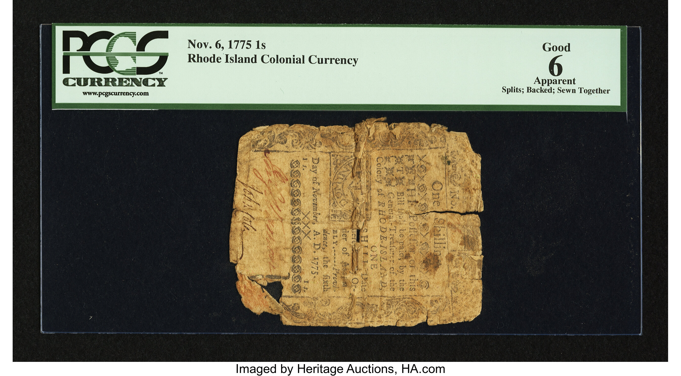 image for: Rhode Island November 6, 1775 1s PCGS Apparent Good 06....