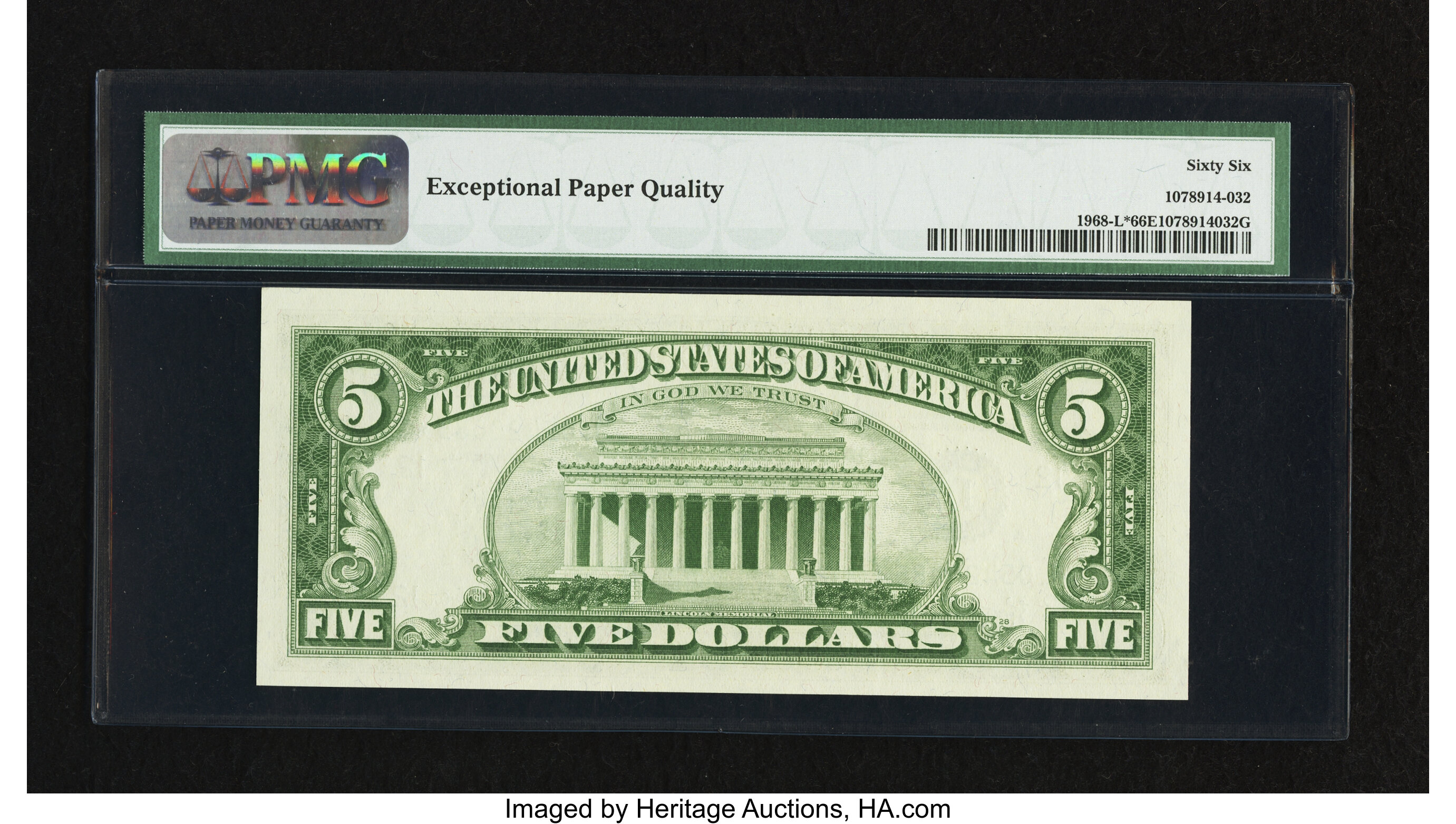 image for: Fr. 1968-L* $5 1963A Federal Reserve Note. PMG Gem Uncirculated 66 EPQ....