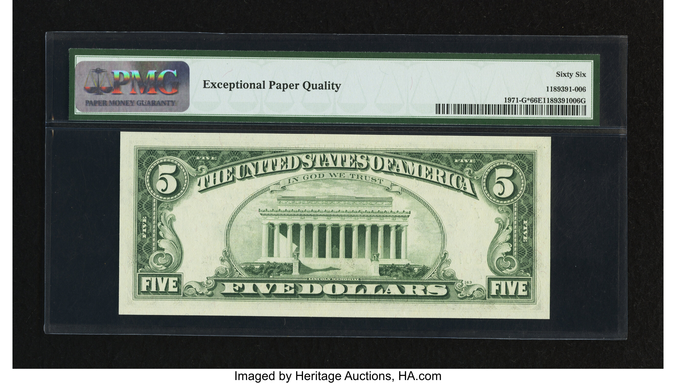 image for: Fr. 1971-G* $5 1969B Federal Reserve Note. PCGS Gem New 66PPQ....