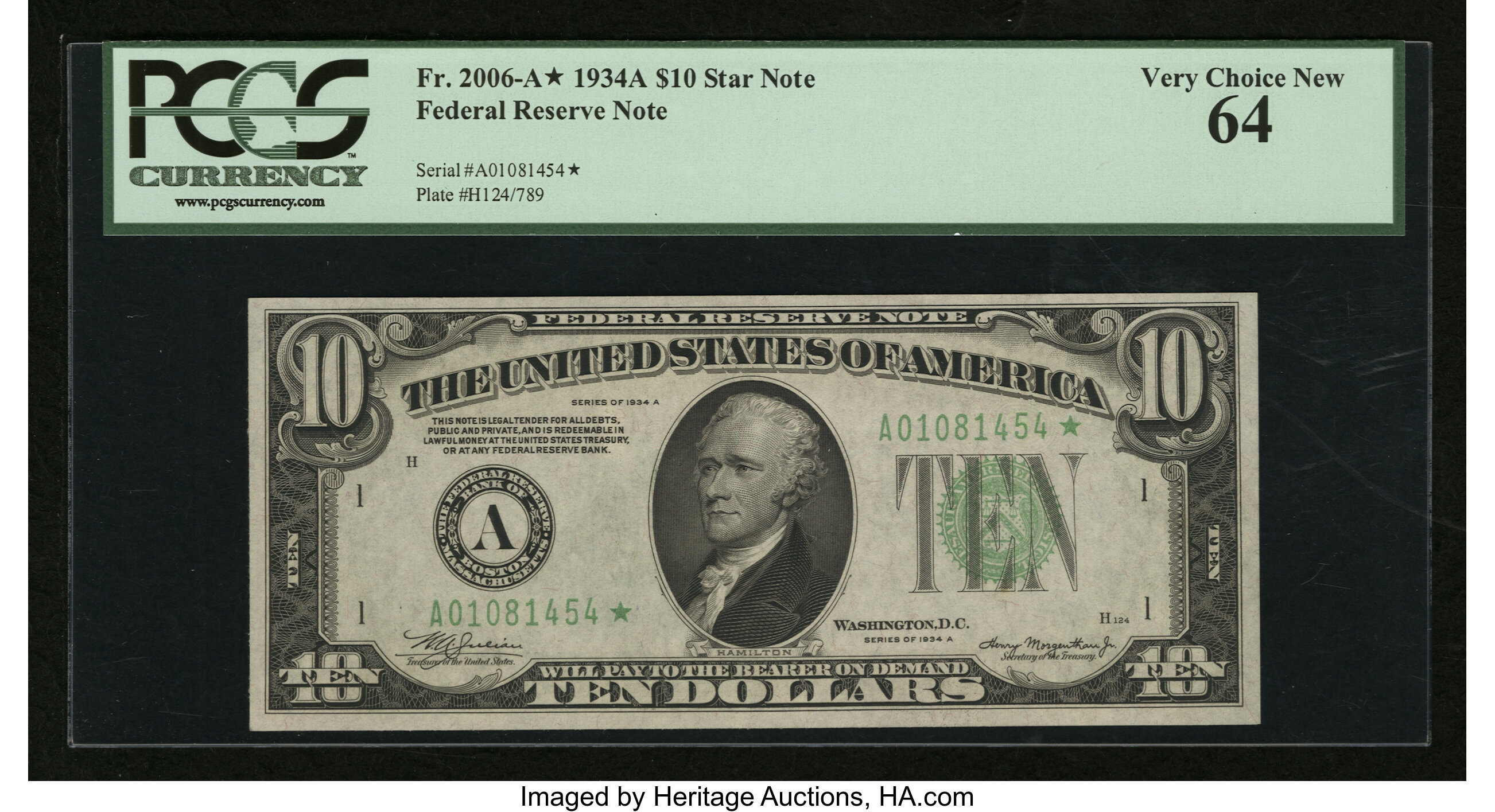 image for: Fr. 2006-A* $10 1934A Federal Reserve Note. PCGS Very Choice New 64....