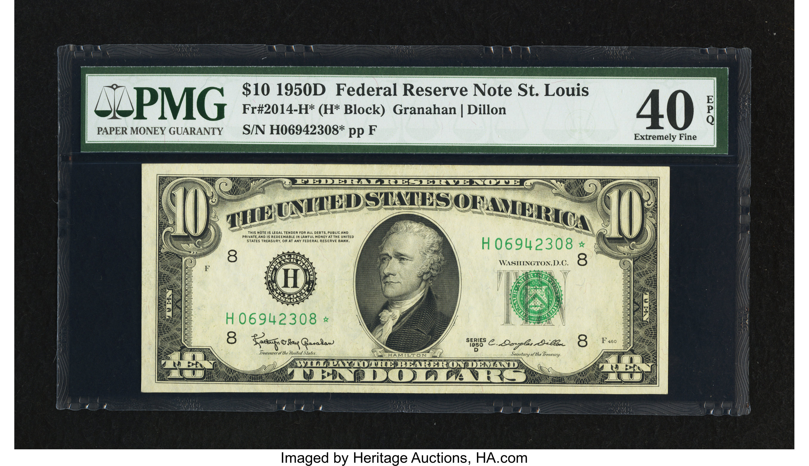 image for: Fr. 2014-H* $10 1950D Federal Reserve Star Note. PMG Extremely Fine 40 EPQ....