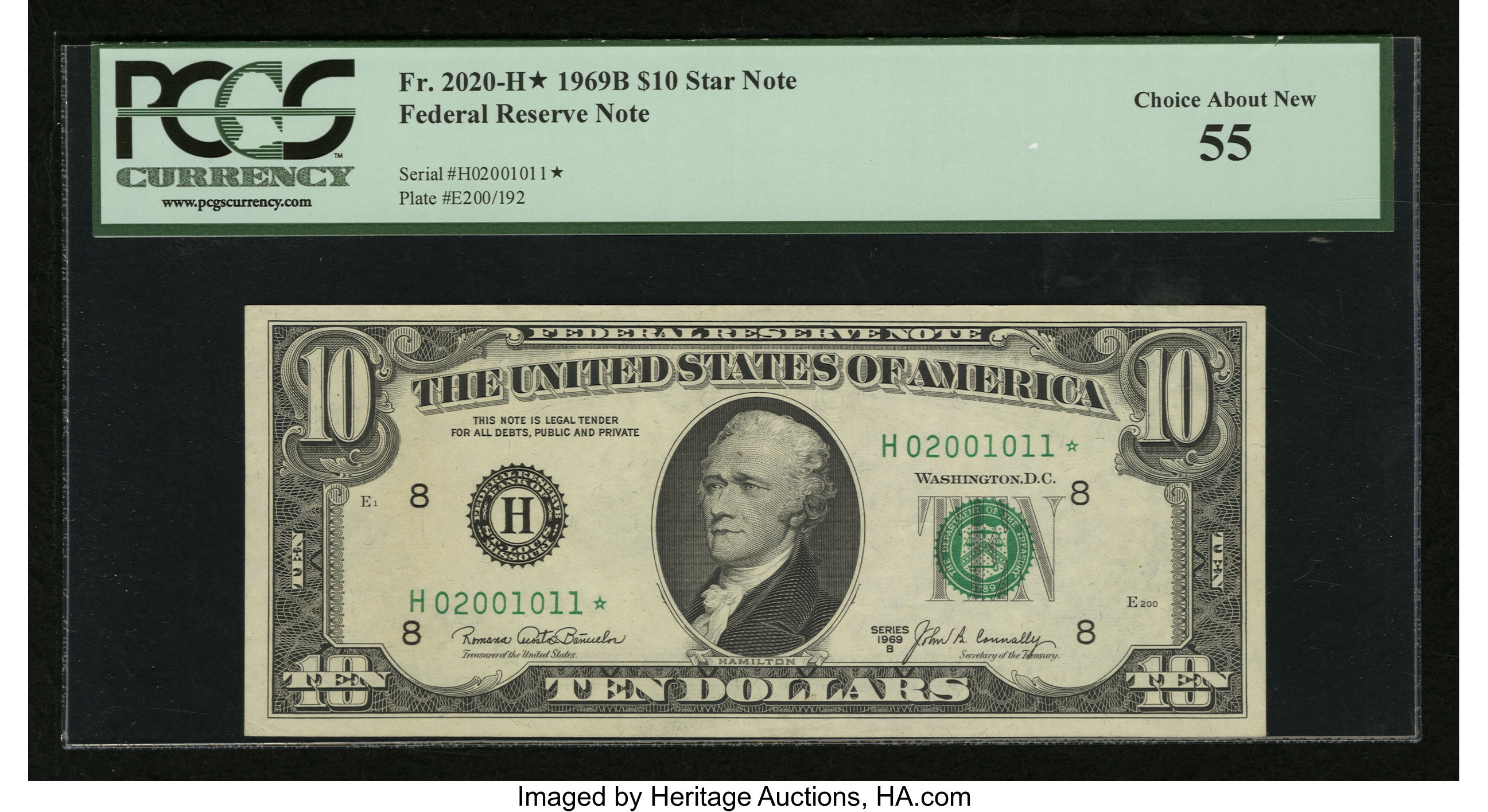 image for: Fr. 2020-H* $10 1969B Federal Reserve Note. PCGS Choice About New 55....