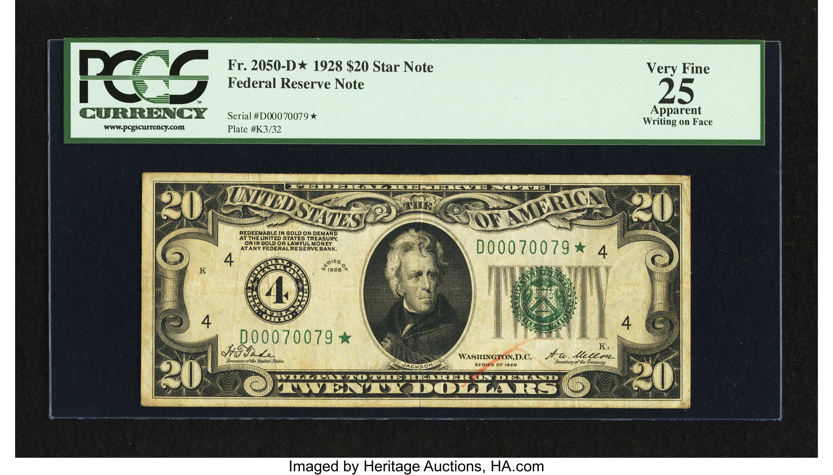 image for: Fr. 2050-D* $20 1928 Federal Reserve Note. PCGS Apparent Very Fine 25....
