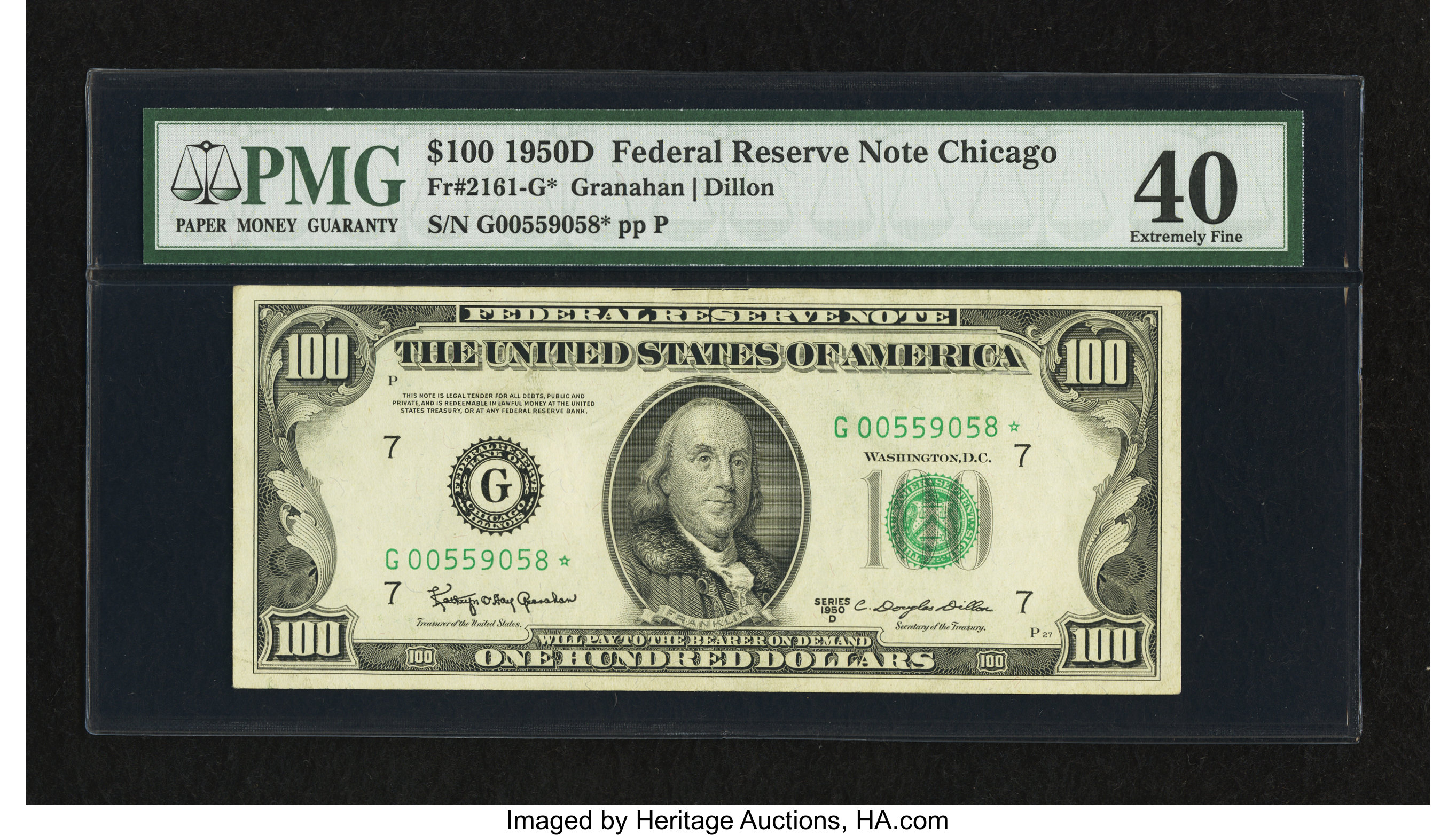 image for: Fr. 2161-G* $100 1950D Federal Reserve Note. PMG Extremely Fine 40....