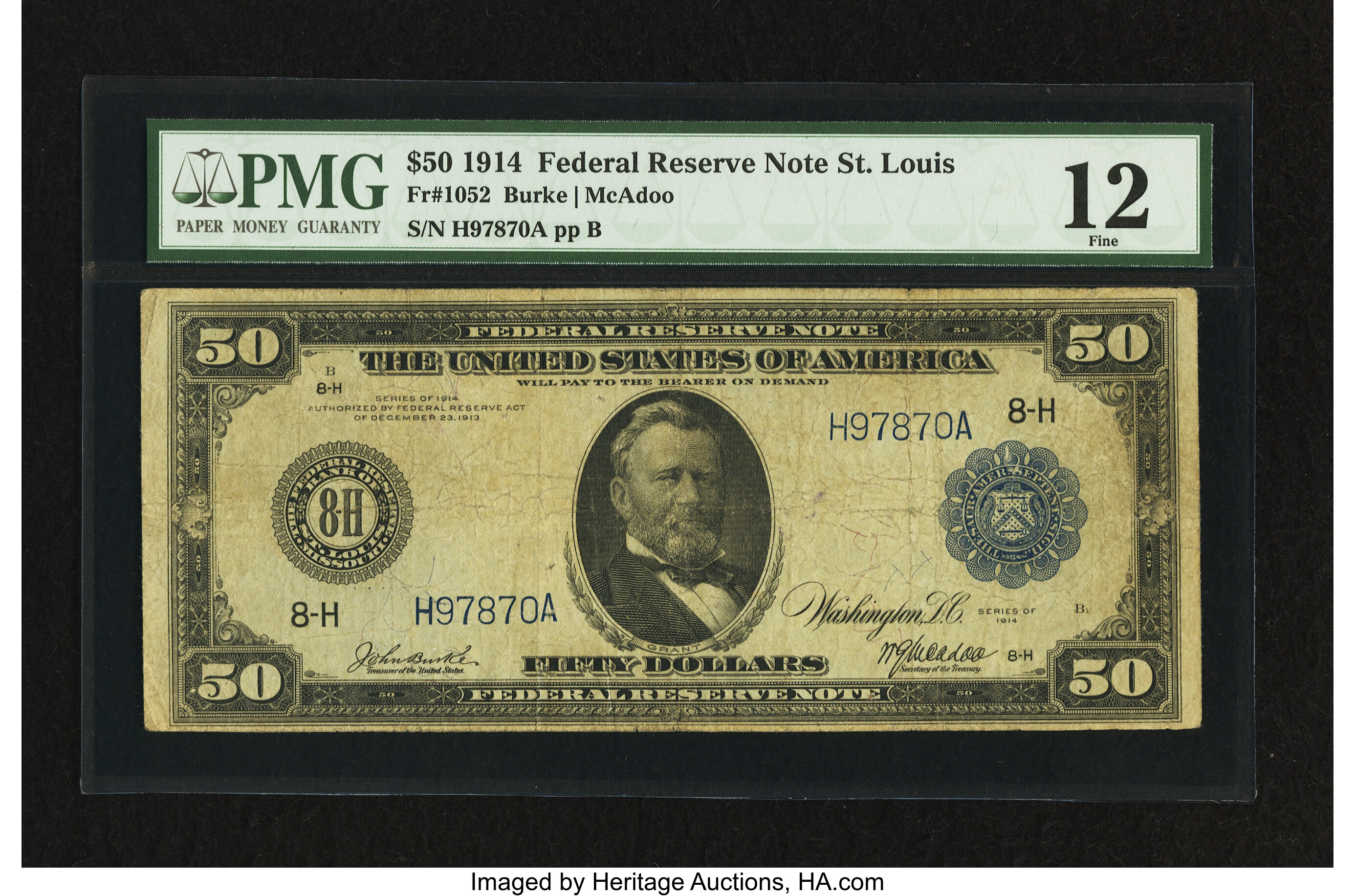 image for: Fr. 1052 $50 1914 Federal Reserve Note PMG Fine 12....