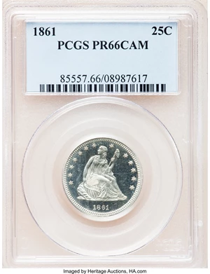 image for: 1861 25C PR66 Cameo PCGS....