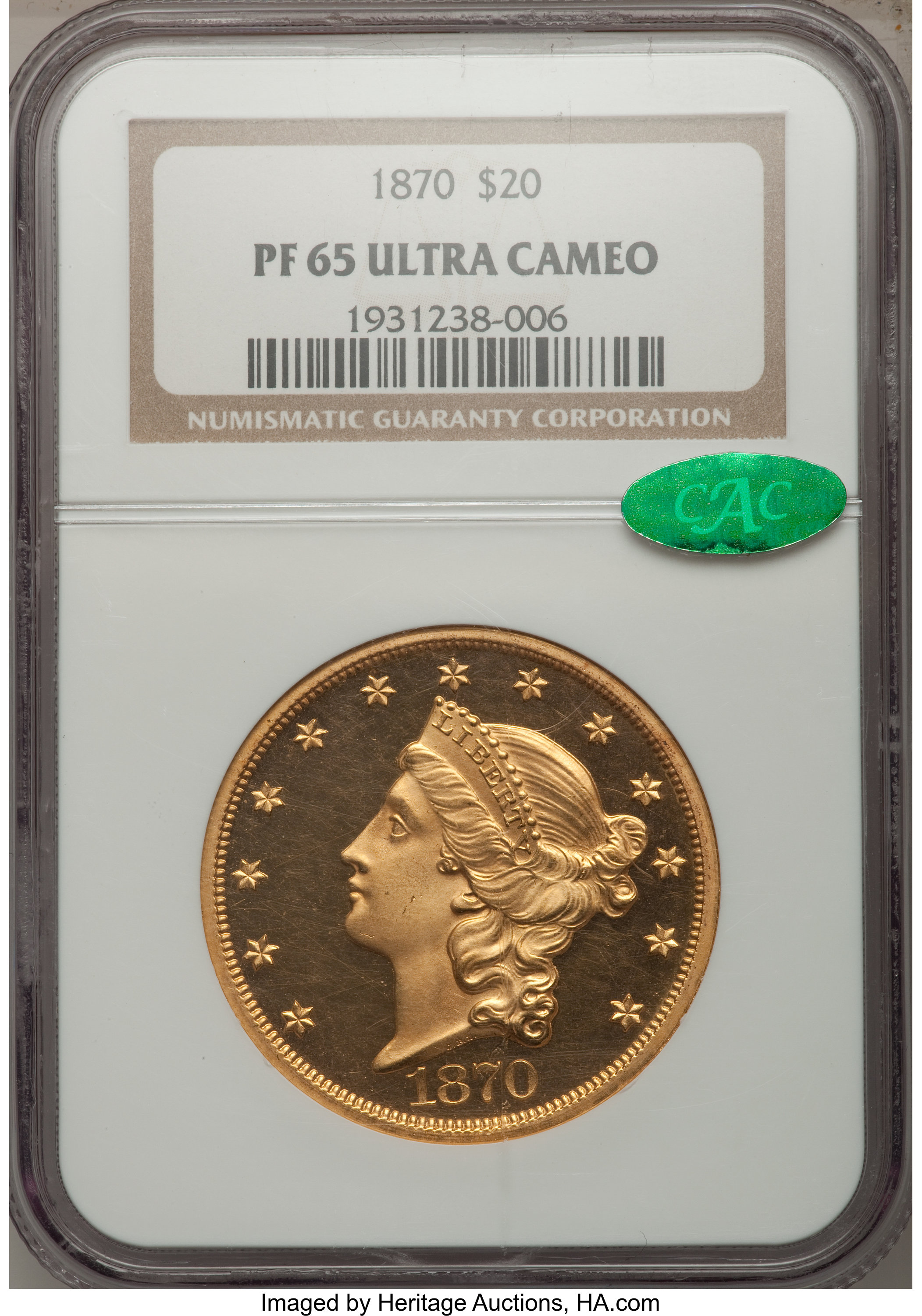 image for: 1870 $20 PR65 Ultra Cameo NGC. CAC....
