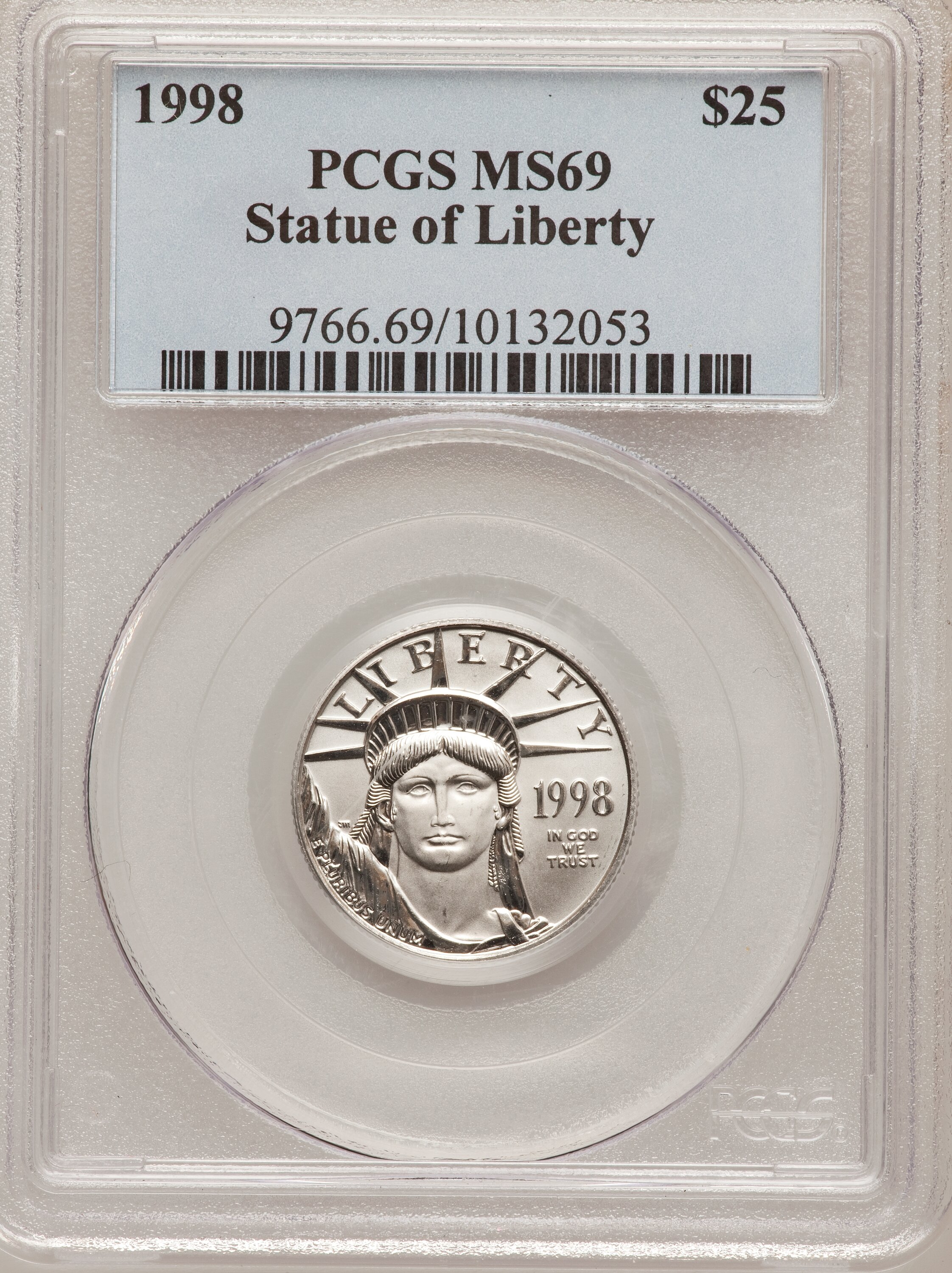 image for: 1998 P$25 Quarter-Ounce Platinum Eagle MS69 PCGS. PCGS Population (730/33). NGC Census: (350/33). Mintage: 38,887. Numismed...