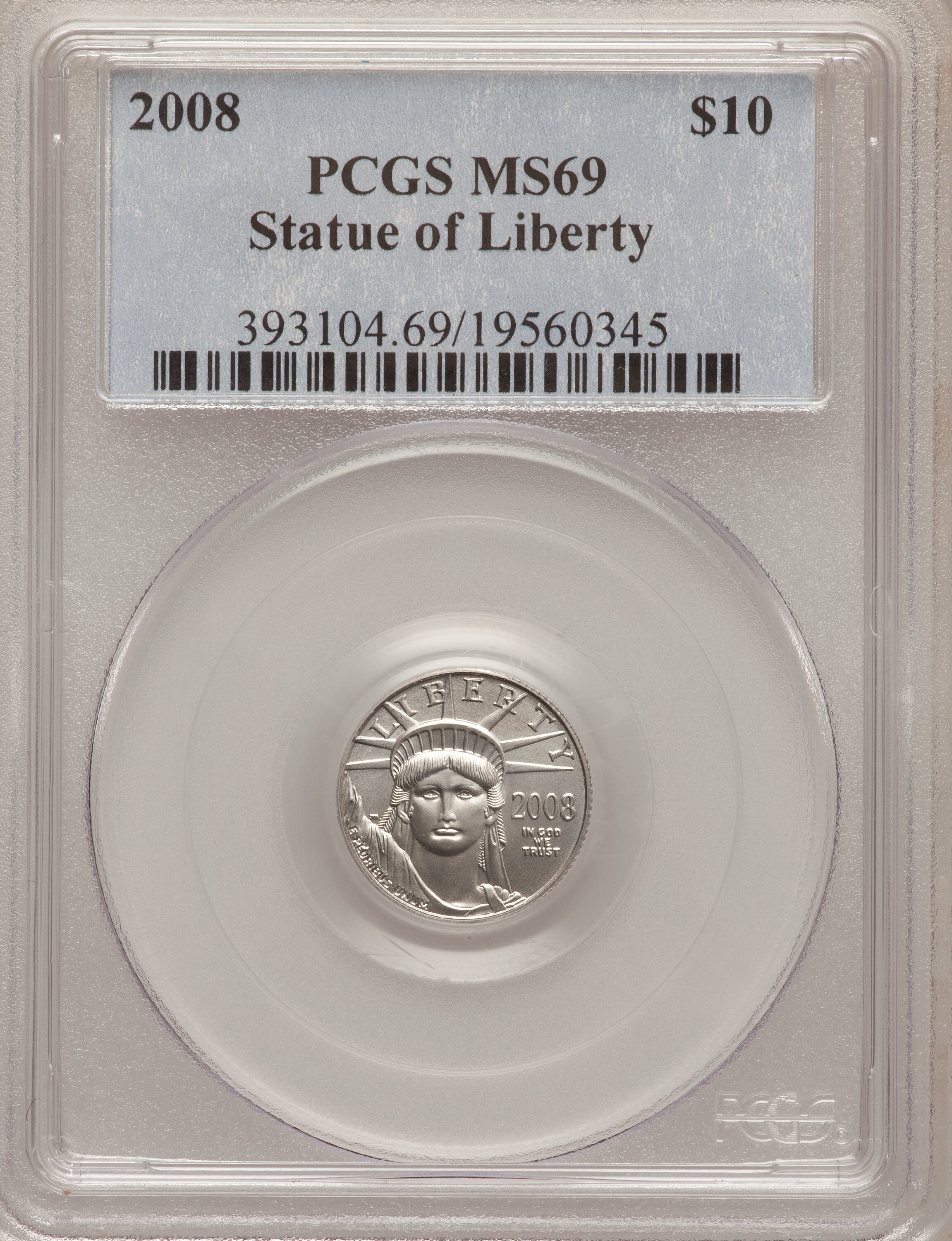 image for: 2008 $10 Plat 1/10 Oz MS69 PCGS. PCGS Population (1790/385). NGC Census: (0/0).   (#393104)...