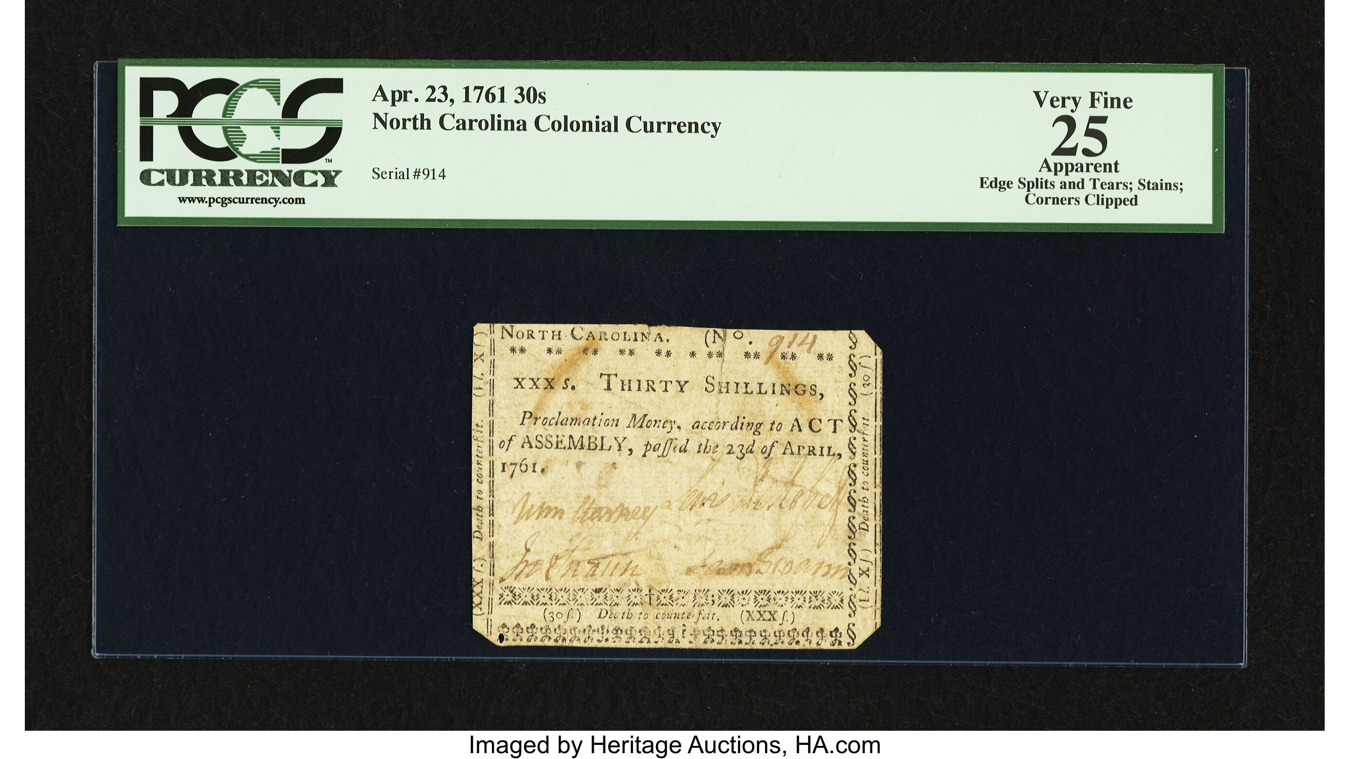 image for: North Carolina April 23, 1761 30s PCGS Apparent Very Fine 25....