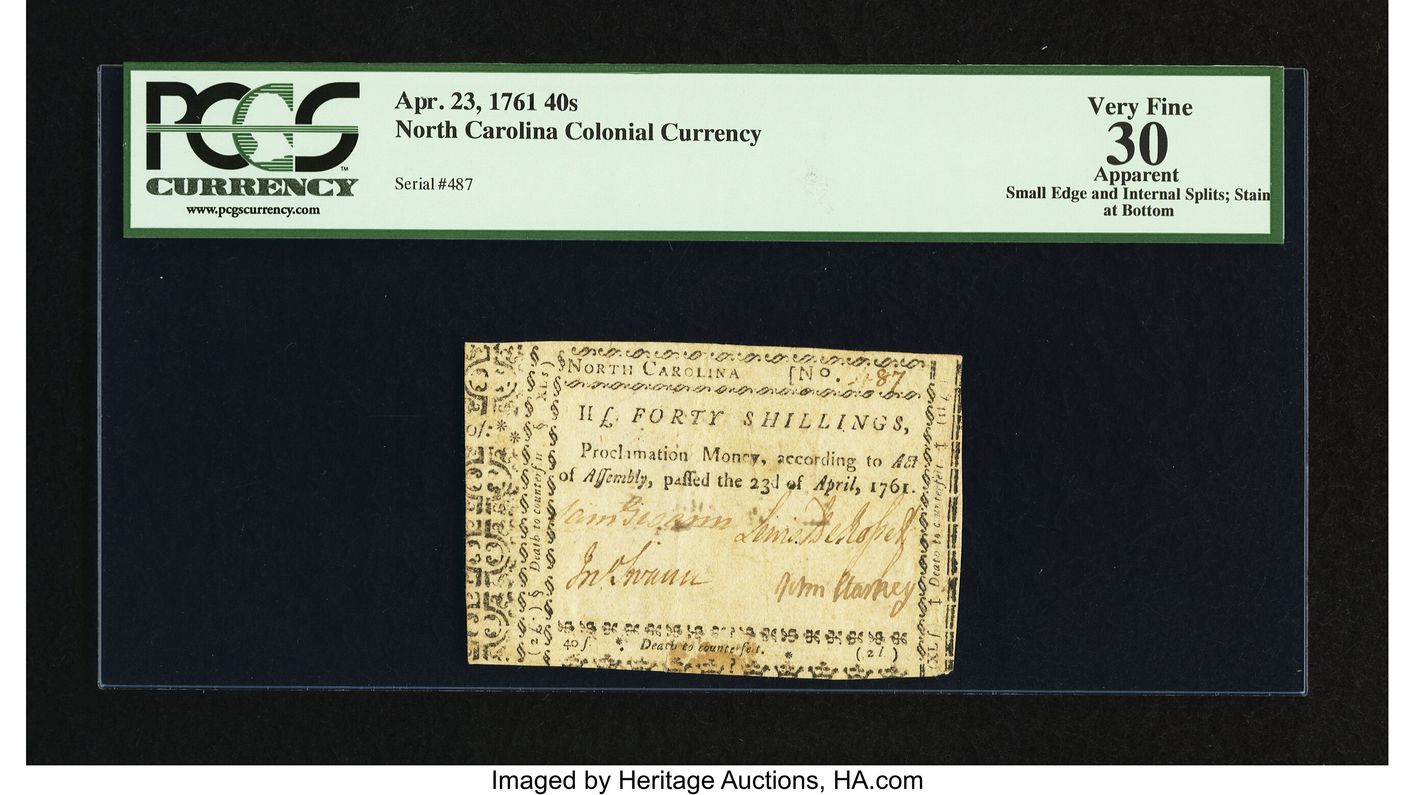 image for: North Carolina April 23, 1761 40s PCGS Apparent Very Fine 30....