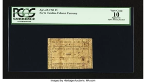 image for: North Carolina April 23, 1761 £3 PCGS Apparent Very Good 10....