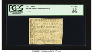 image for: North Carolina December, 1768 £5 PCGS Apparent Very Fine 25....
