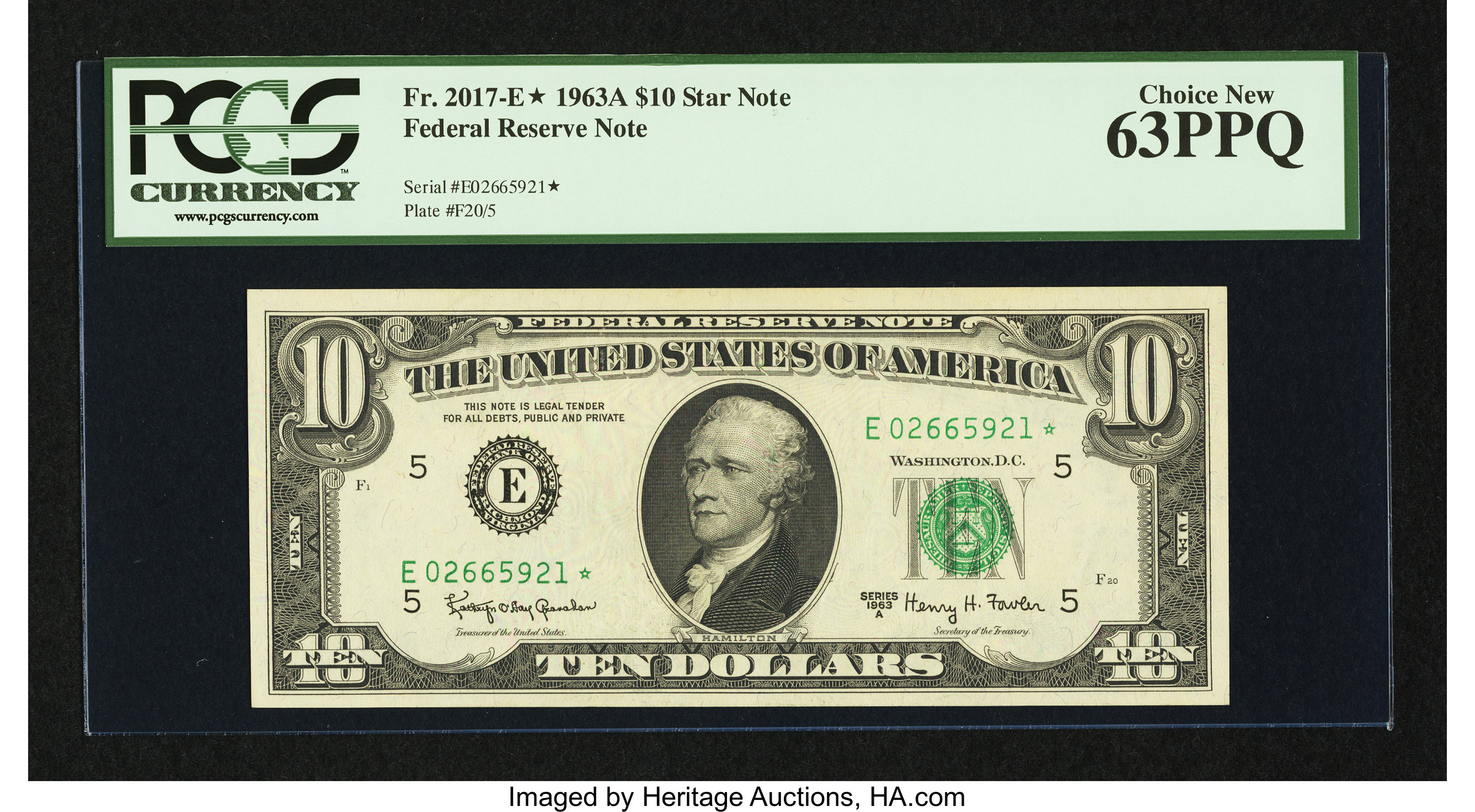 image for: Fr. 2017-E* $10 1963A Federal Reserve Star Note. PCGS Choice New 63PPQ....