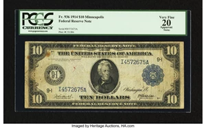 image for: Fr. 936 $10 1914 Federal Reserve Note PCGS Apparent Very Fine 20....