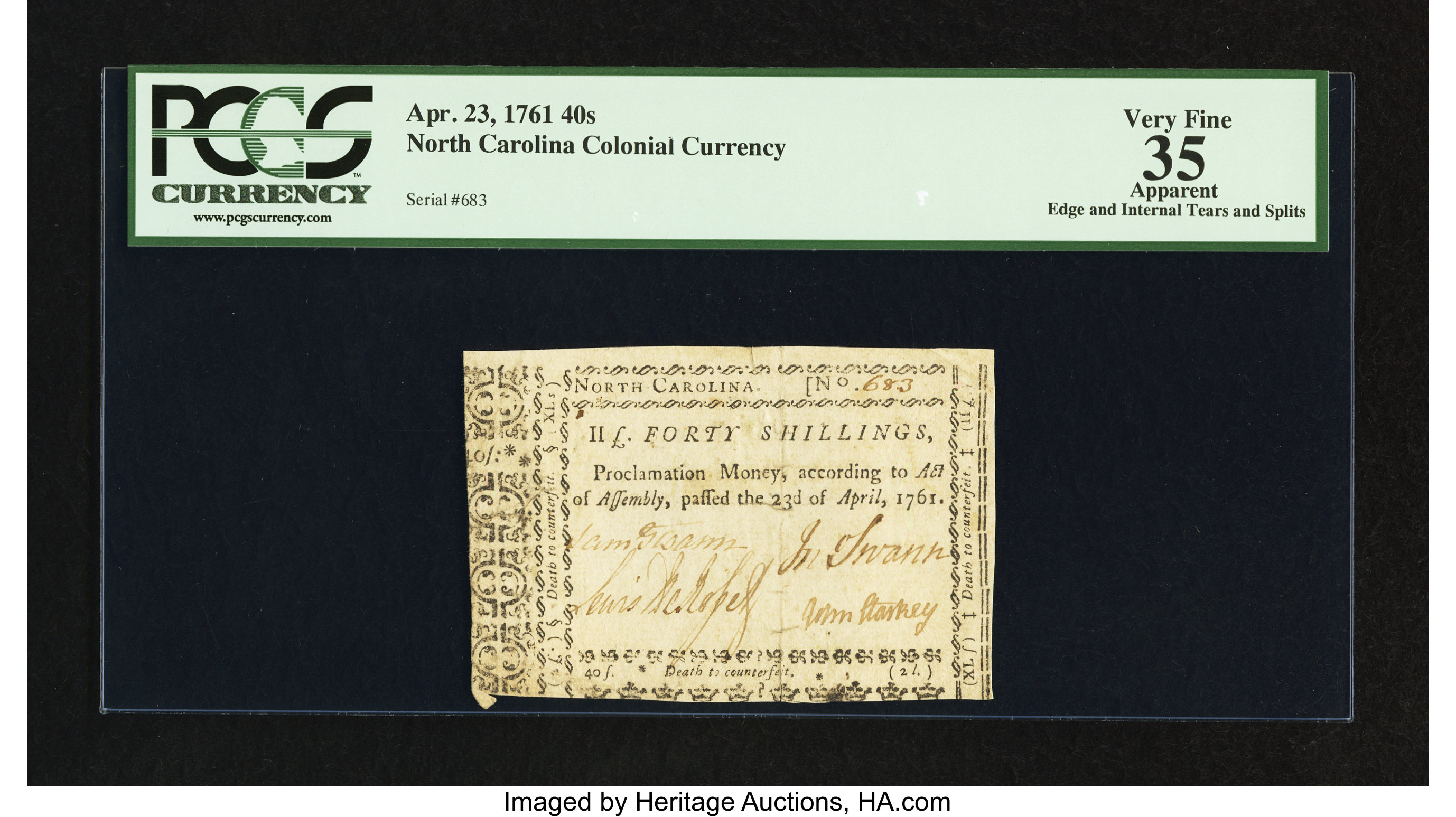 image for: North Carolina April 23, 1761 40s PCGS Apparent Very Fine 35....