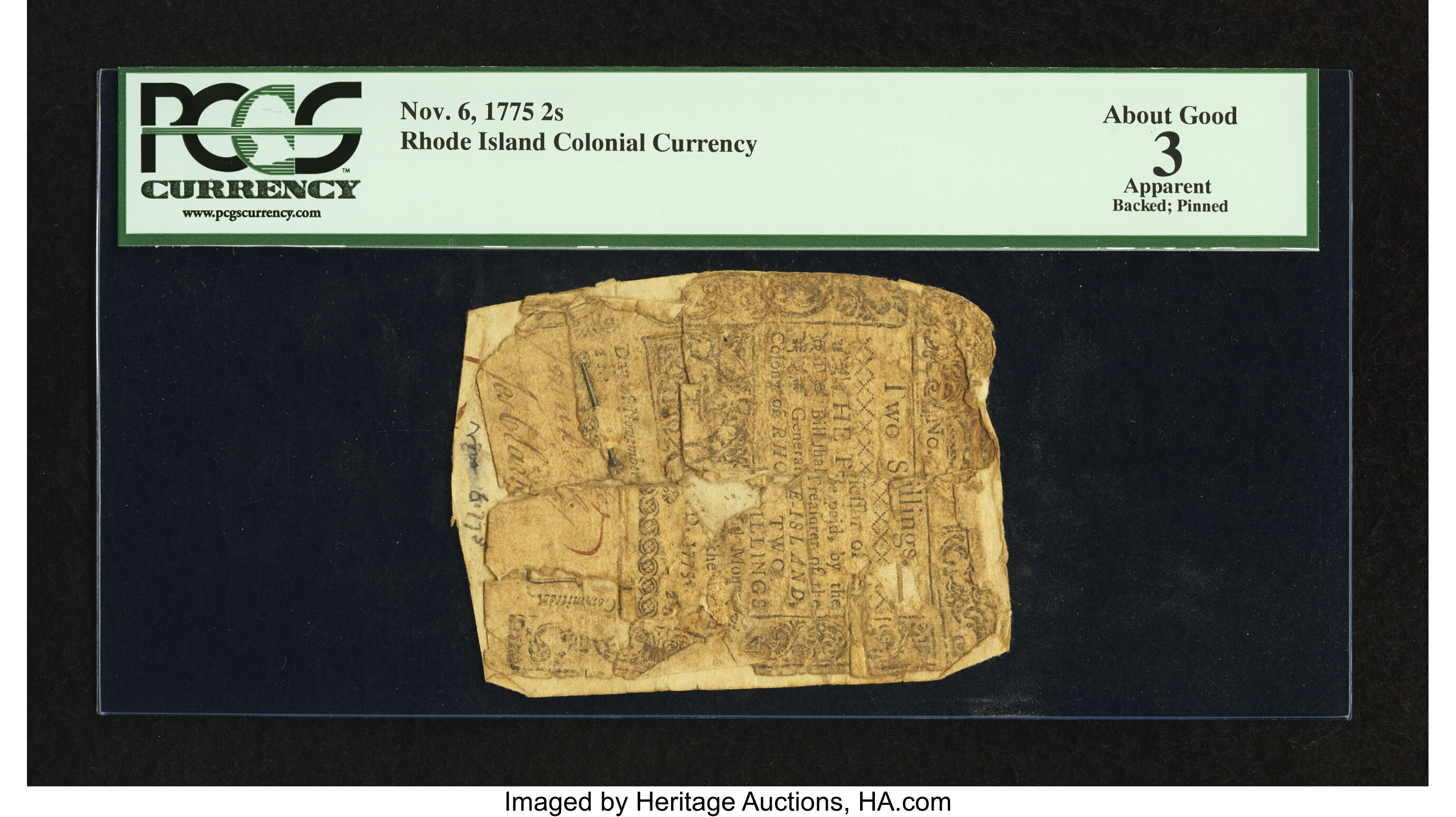 image for: Rhode Island November 6, 1775 2s PCGS Apparent About Good 03....