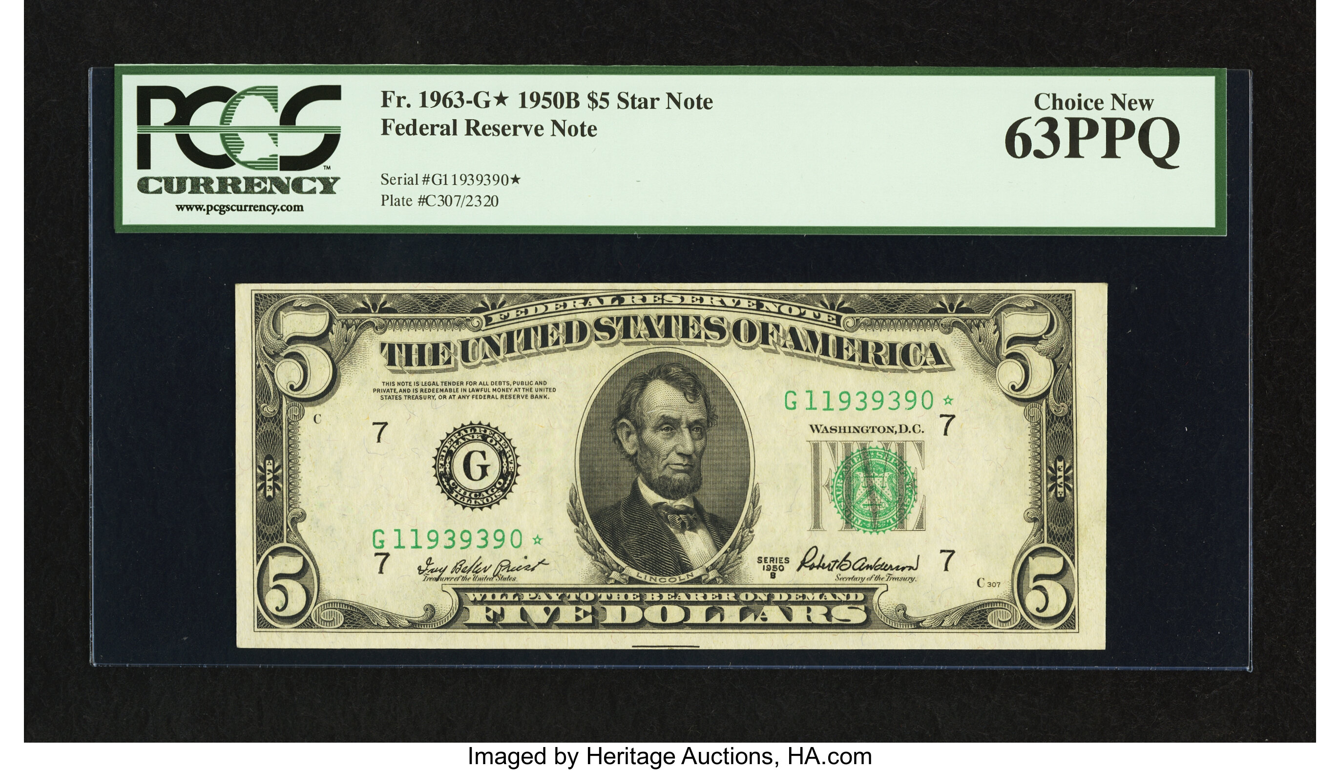 image for: Fr. 1963-G* $5 1950B Federal Reserve Star Note. PCGS Choice New 63PPQ....