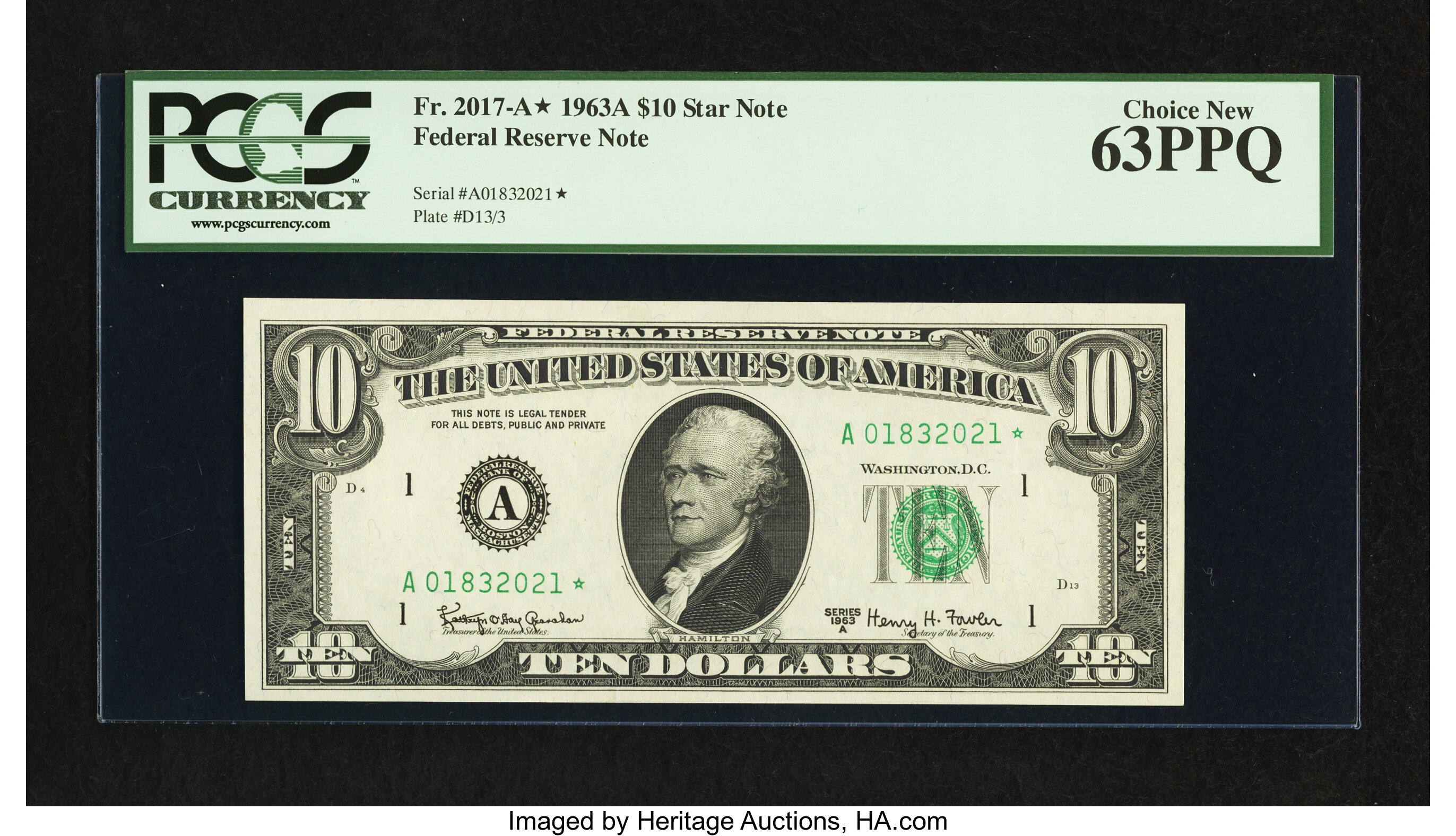 image for: Fr. 2017-A* $10 1963A Federal Reserve Star Note. PCGS Choice New 63PPQ....