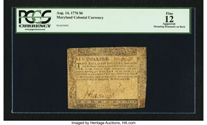 image for: Maryland August 14, 1776 $6 PCGS Apparent Fine 12....