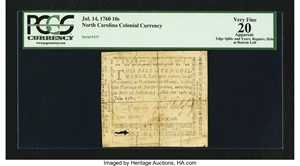 image for: North Carolina July 14, 1760 10s PCGS Apparent Very Fine 20....