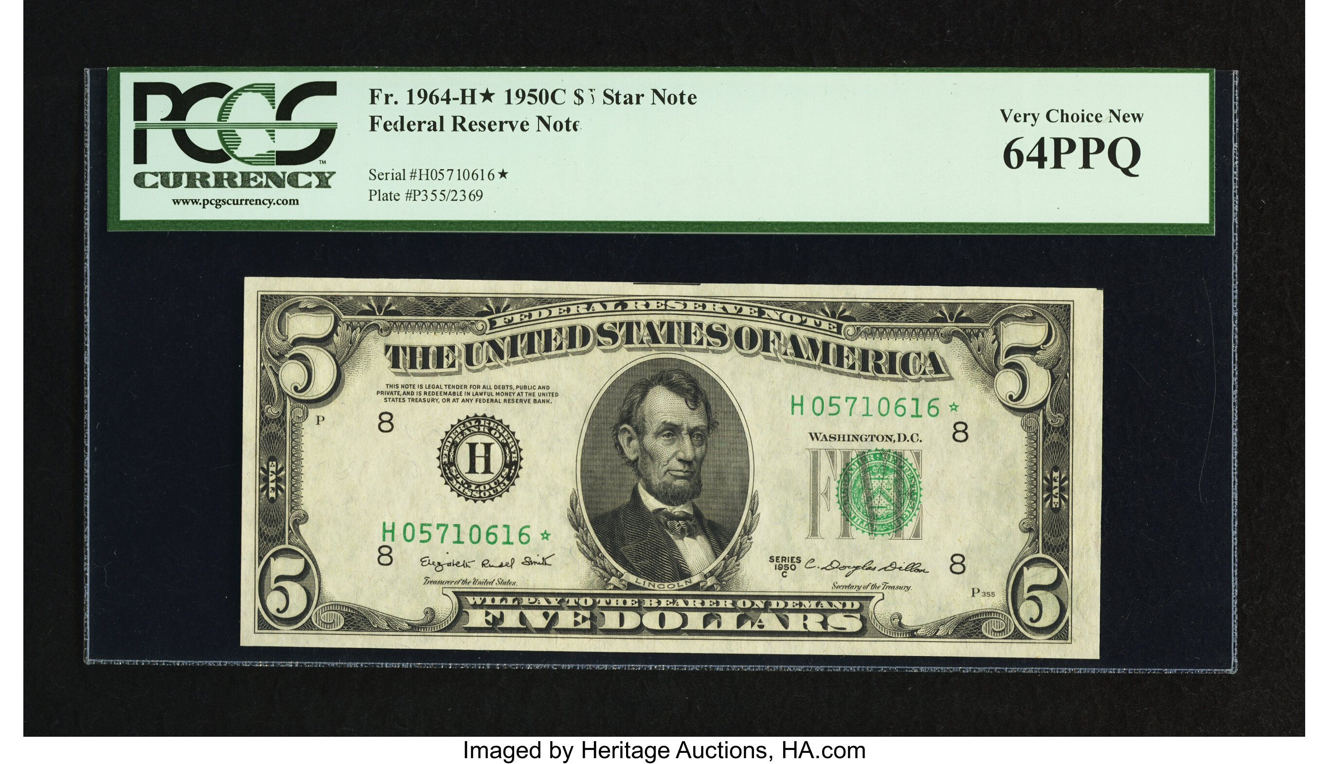 image for: Fr. 1964-H* $5 1950C Federal Reserve Note. PCGS Very Choice New 64PPQ....