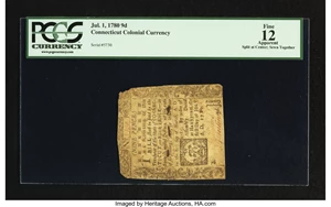 image for: Uncancelled Connecticut July 1, 1780 9d PCGS Apparent Fine 12....