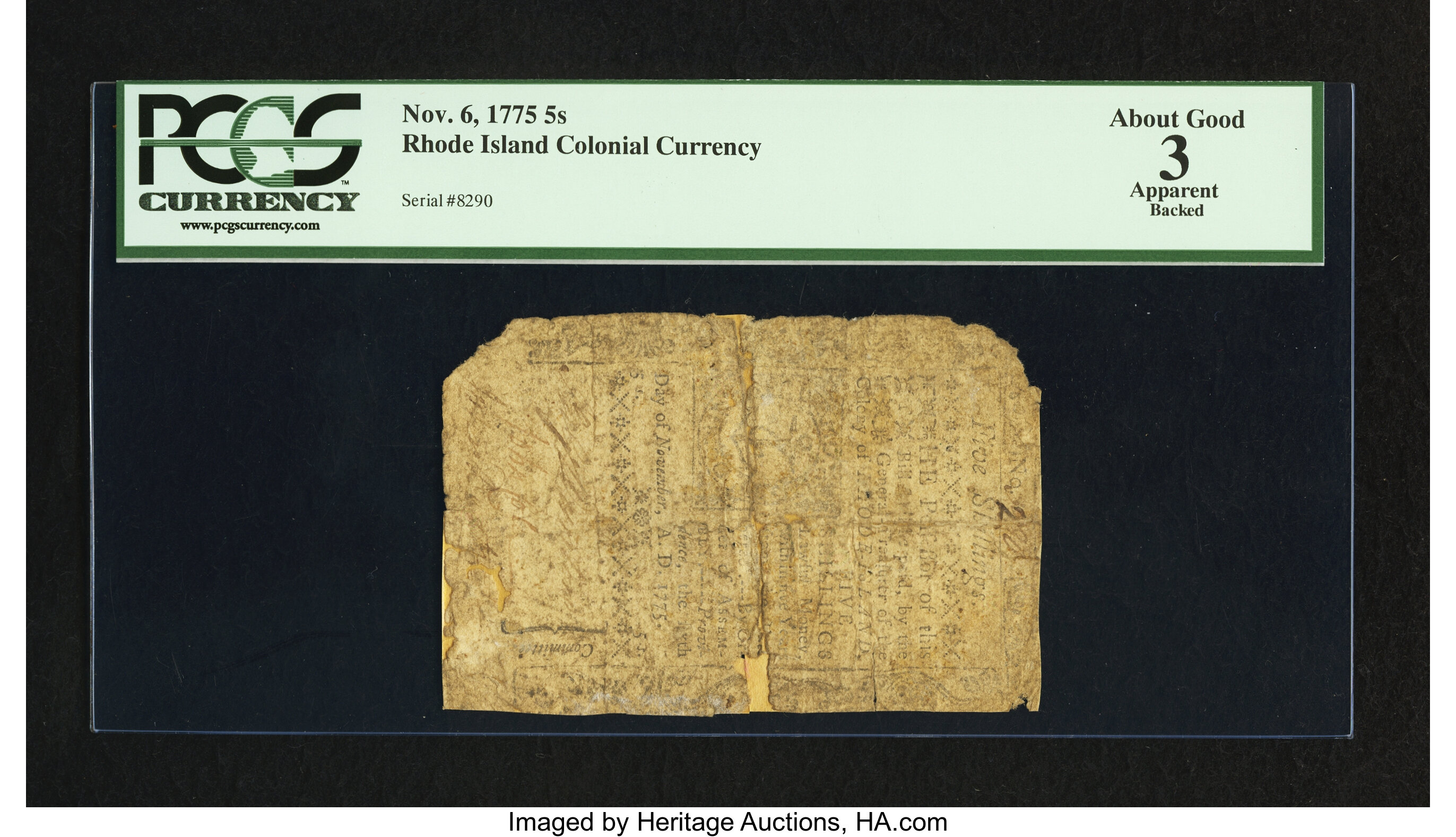 image for: Rhode Island November 6, 1775 5s PCGS Apparent About Good 03....